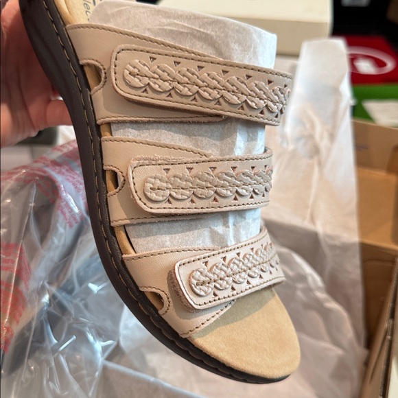 Clarks Sand Leather Strappy Sandals - Picture 6 of 7